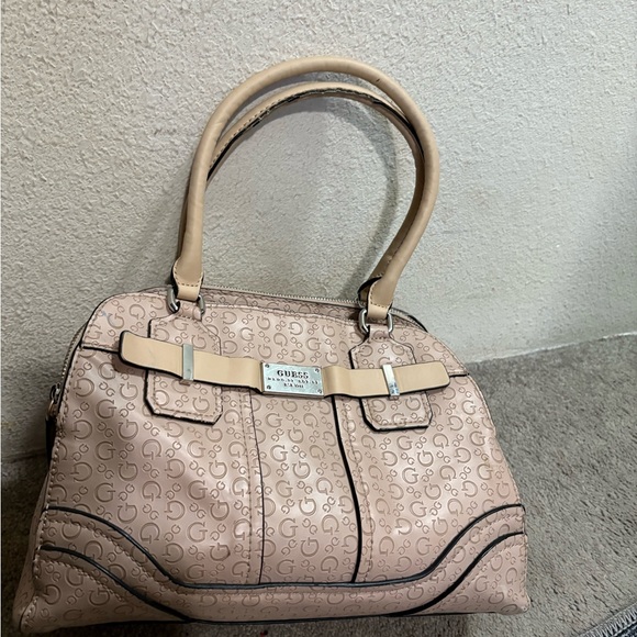 Guess Handbags - Guess Tan Satchel with Logo Pattern